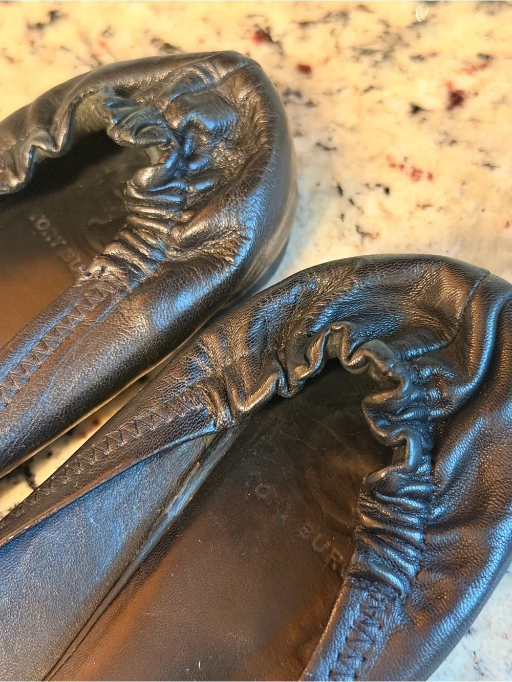 Tory Burch Black Leather Logo Round-Toe Ballet Flats